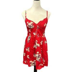 Romantic summer babydoll sundress Forever 21 red floral smocked top M